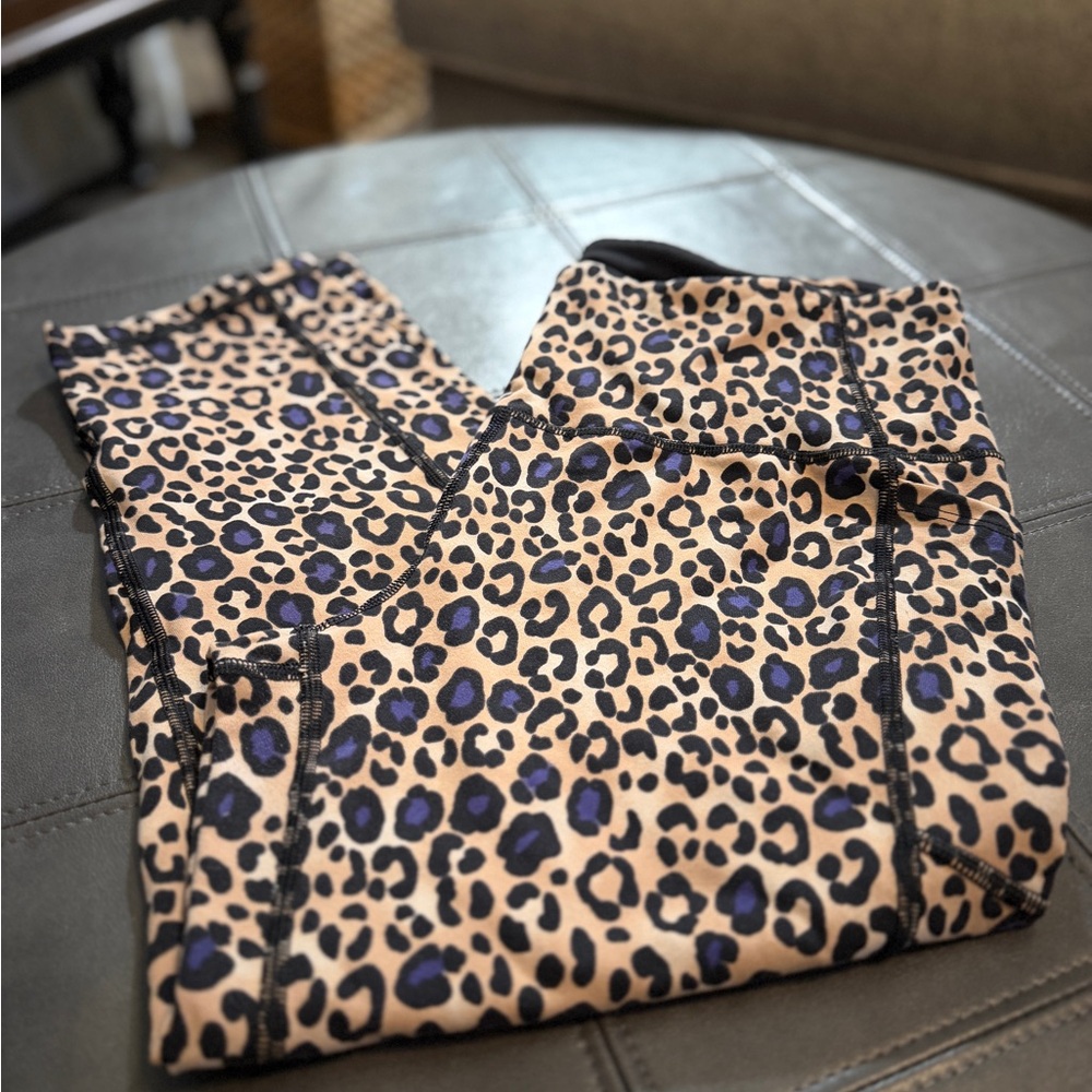 Victoria's Secret Sport Leopard Print Leggings (Capri) with Purple Spots